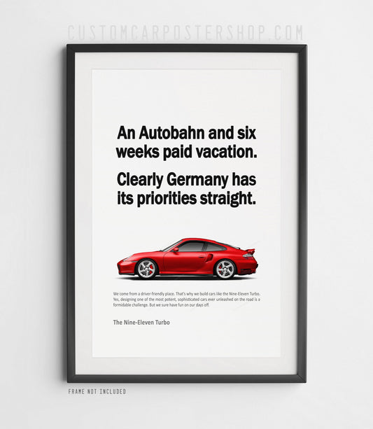 Guards Red Porsche 996 Turbo Print Ad wall art