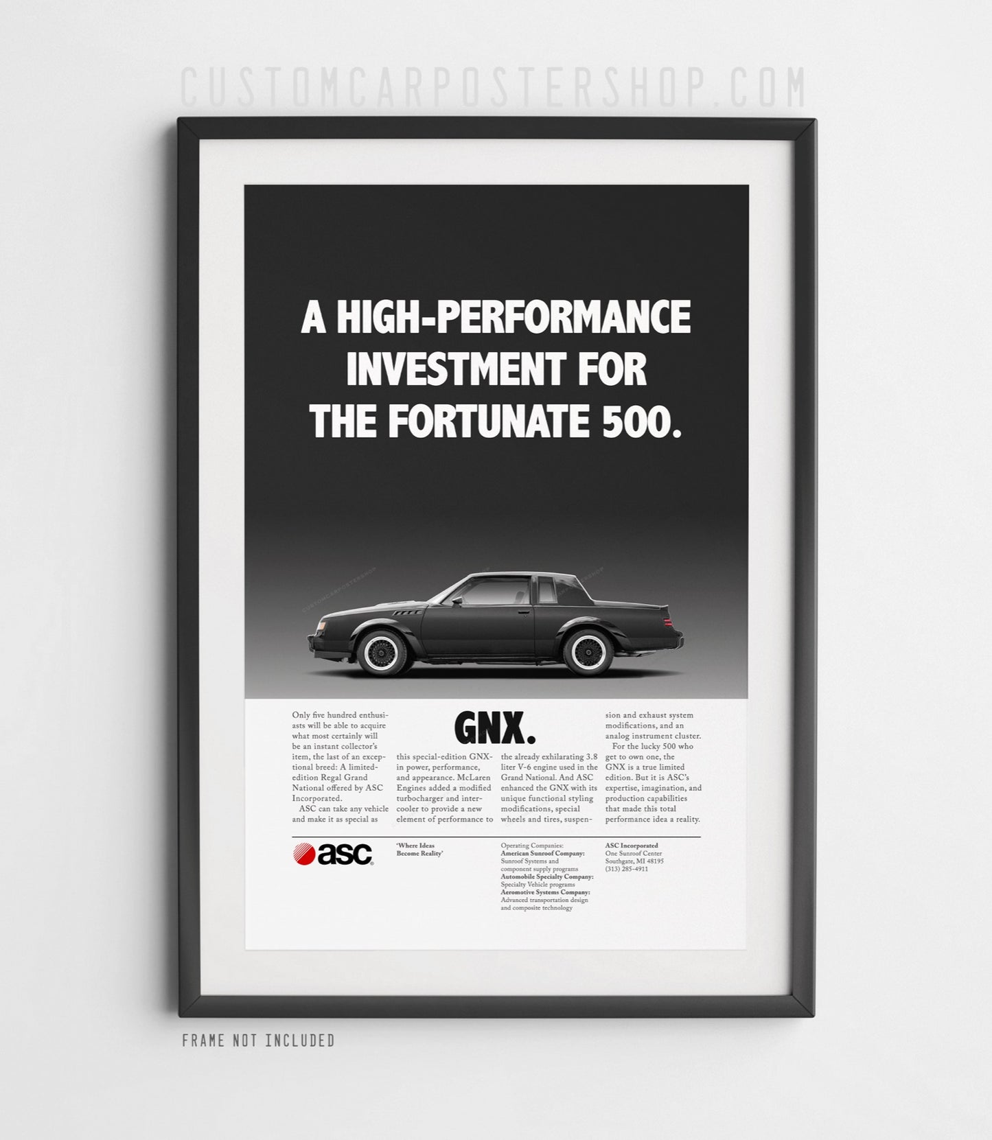 Buick GNX Print Ad wall art poster framed.