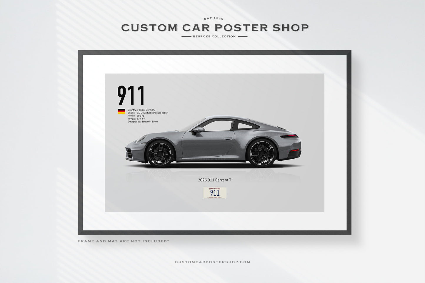 Porsche 992 Carrera T Framed Print (Commissioned)