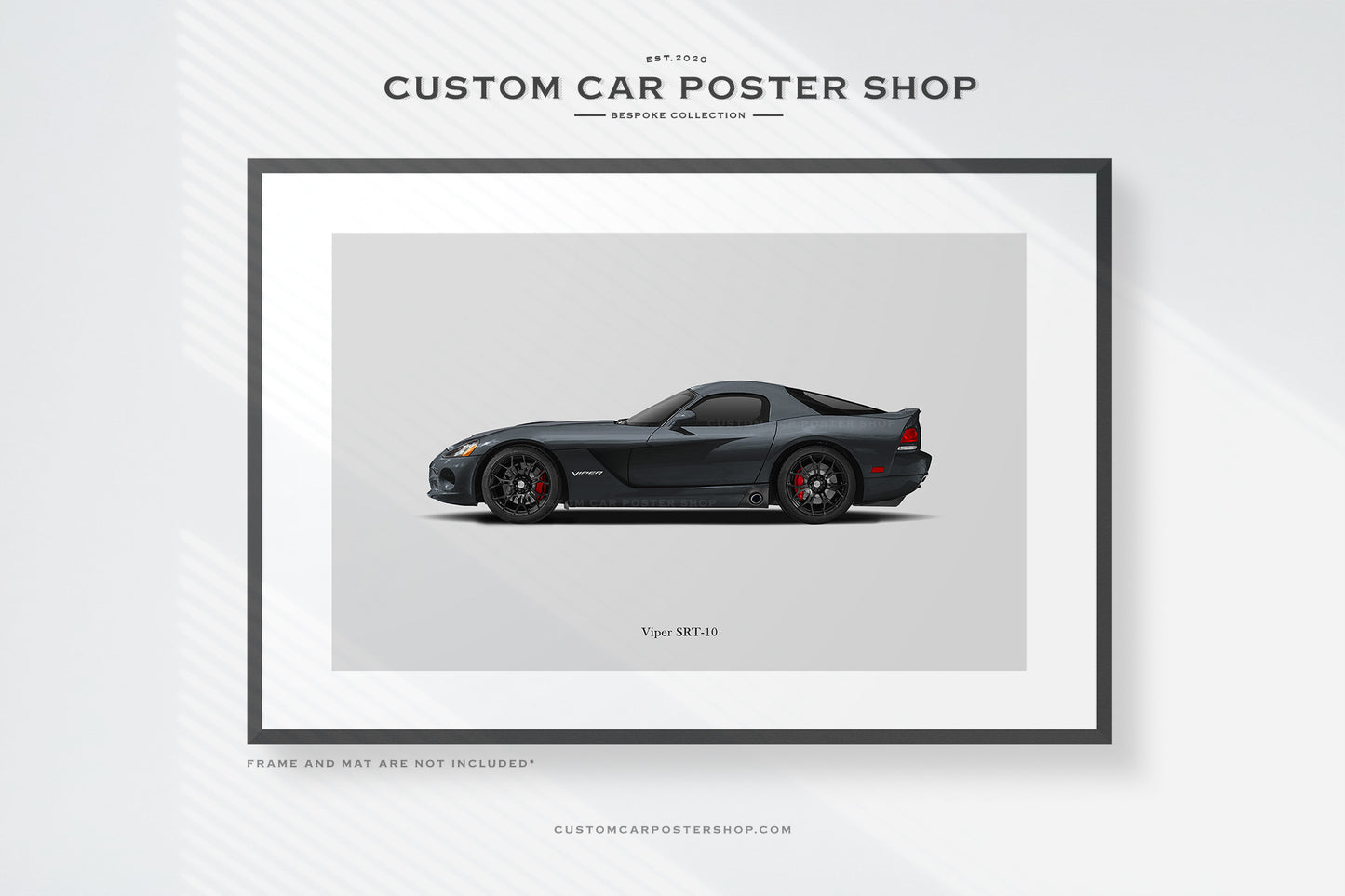 Custom specs Dodge Viper 3rd generation (ZB-I) sketched wall art in Viper Slate Crystal with Gen 5 wheels