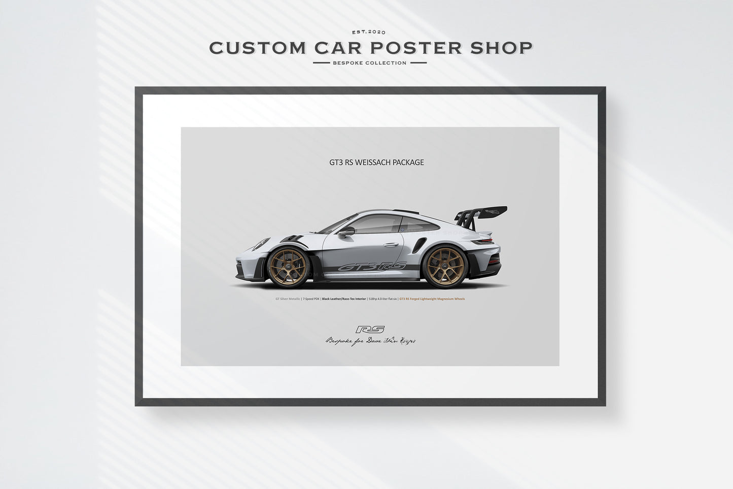 Bespoke print featuring the 2025 Porsche (992) 911 GT3 RS in custom specs.