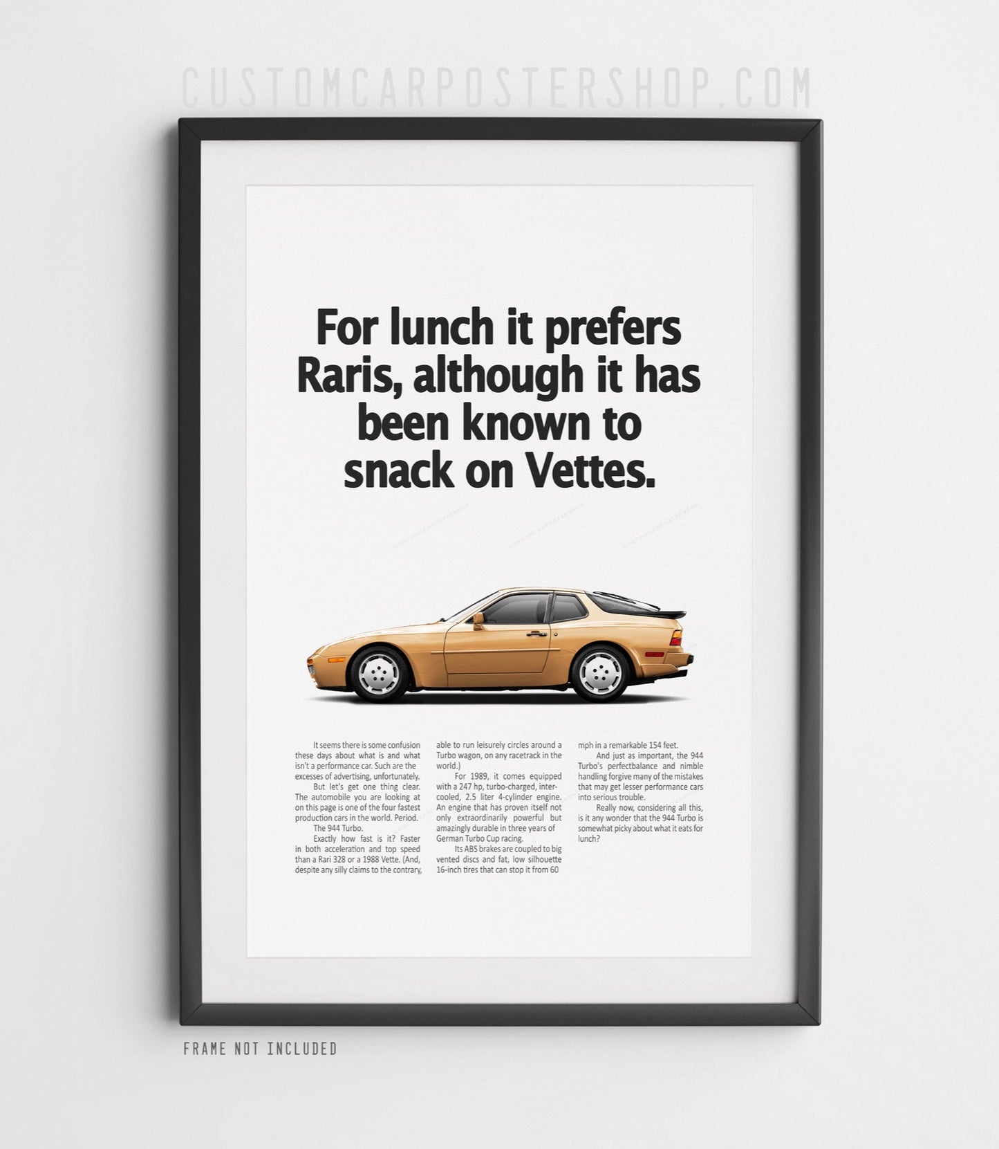Gold Porsche 944 Turbo Eat Lunch Poster Framed Art Print Ad