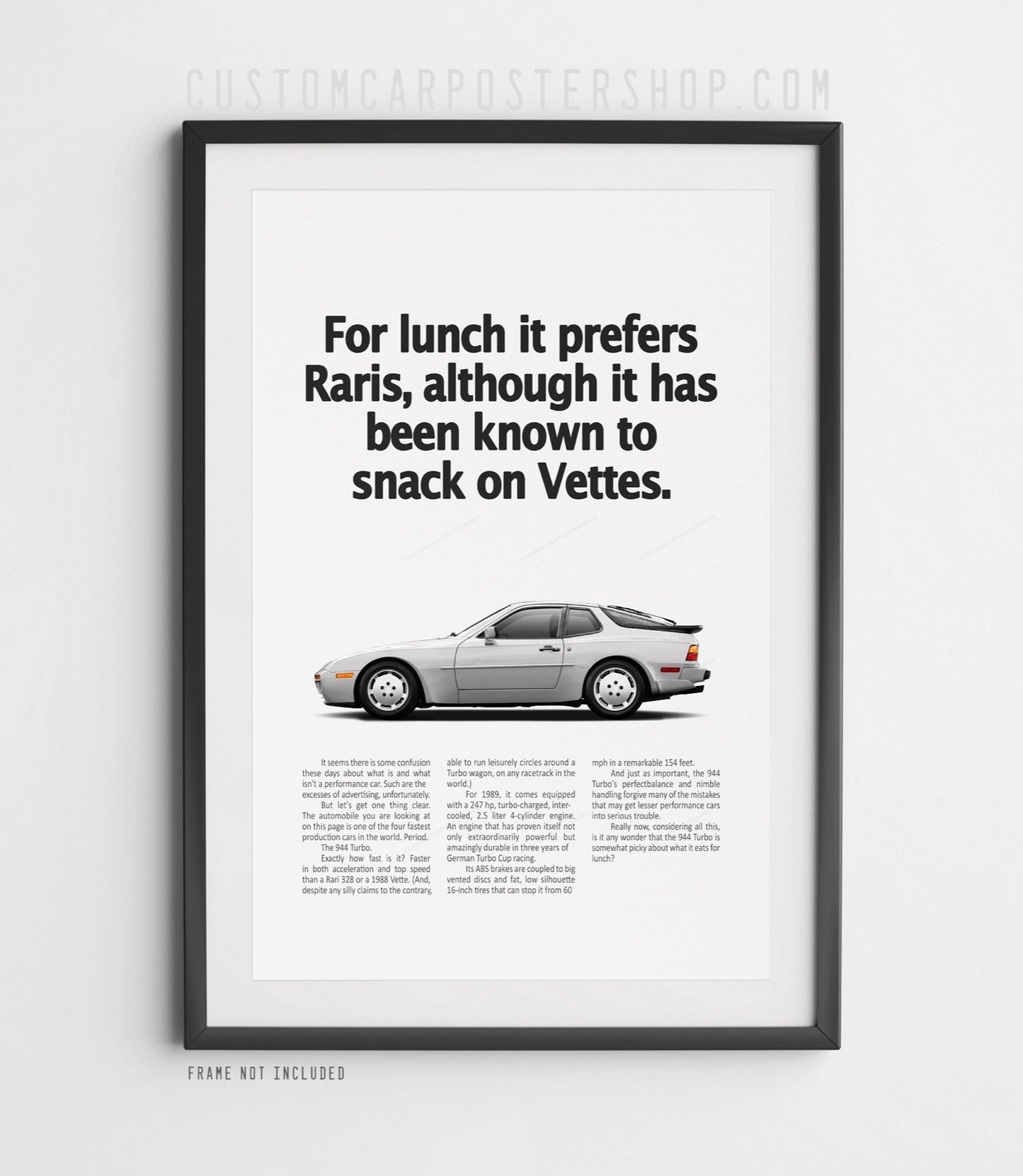 Silver Porsche 944 Turbo Eat Lunch Poster Framed Art Print Ad