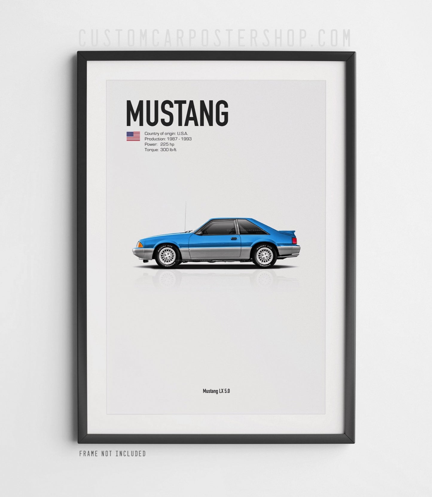 Blue Ford Mustang Fox Body Poster framed art