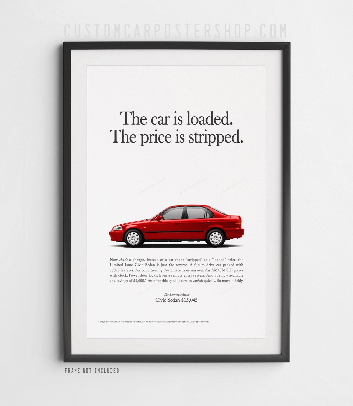 Red Honda Civic LX Print Ad from 90s Framed Poster wall art