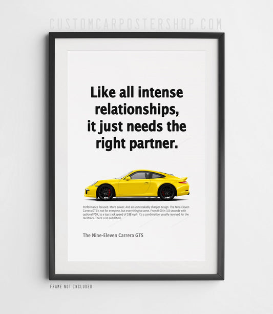 Yellow Porsche 911 (991.1) Carrera GTS Print Ad Framed Poster Art