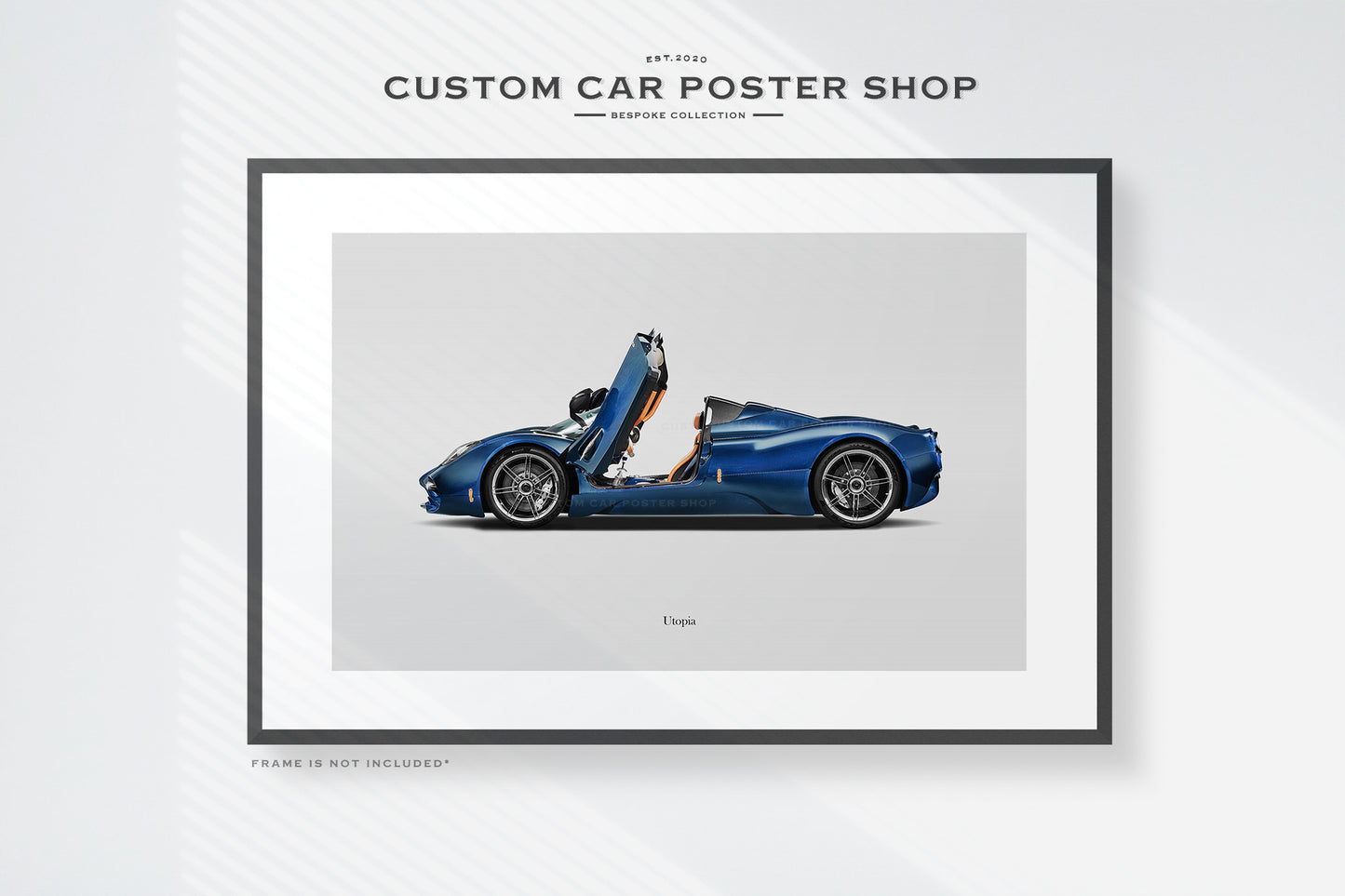 Pagani Utopia Roadster Poster in Blue framed art
