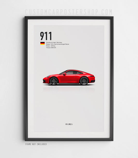 Guards Red Porsche 992.1 911 Carrera Poster Wall decor