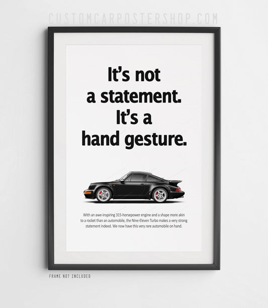 Porsche 964 Turbo Print Ad - Hand Gesture Poster Framed
