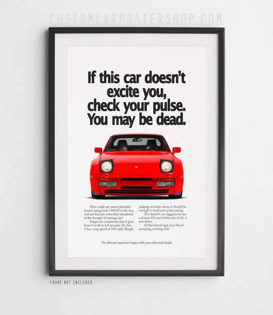Guards Red Porsche 944 S2 Classic Ad Print Framed
