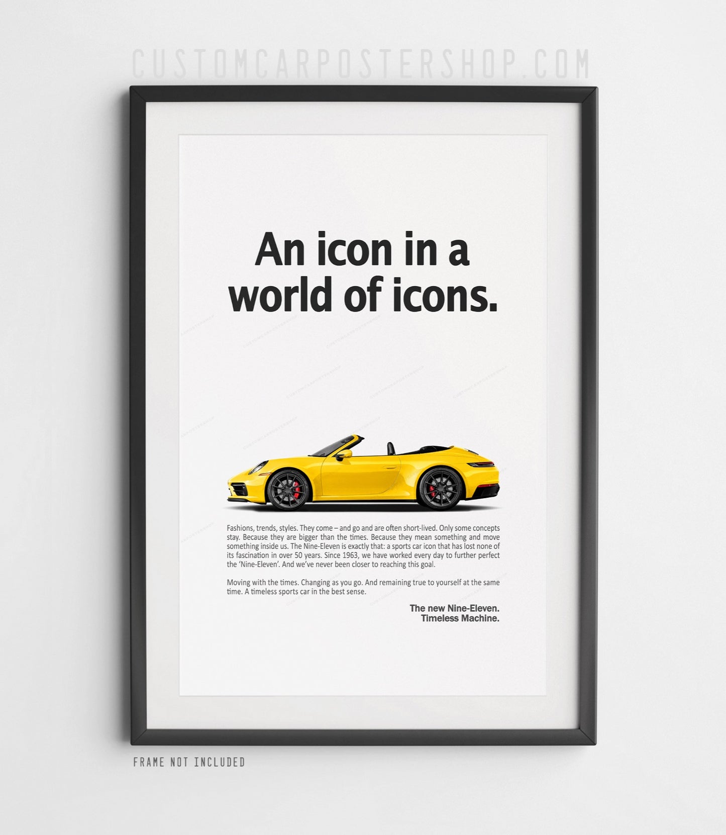 Framed Porsche 911 Cabriolet 992.1 “Timeless Machine” Ad Poster – Convertible Photorealistic Print for Porsche Collectors and Car Enthusiasts