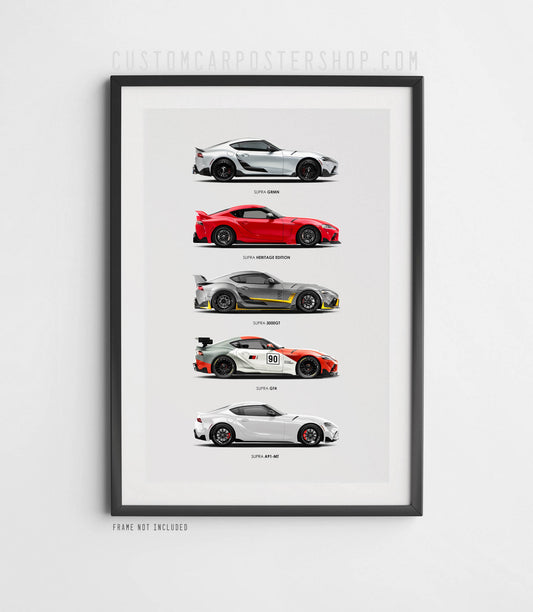 Toyota GR Supra Collection Print Poster Framed Art