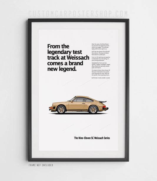 Platinum Metallic 1980 Porsche 911 SC Weissach Edition Print Ad Magazine wall art poster