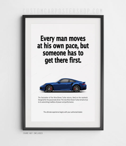 Blue Porsche 991.2 Turbo Coupe Print Ad Poster Magazine advertisment.