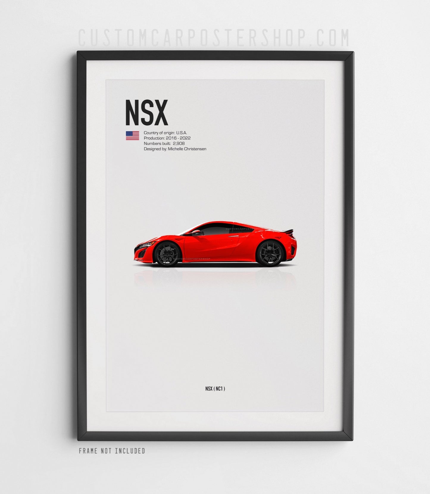 Acura NSX 2nd Generation Poster Print Art framed in Red.