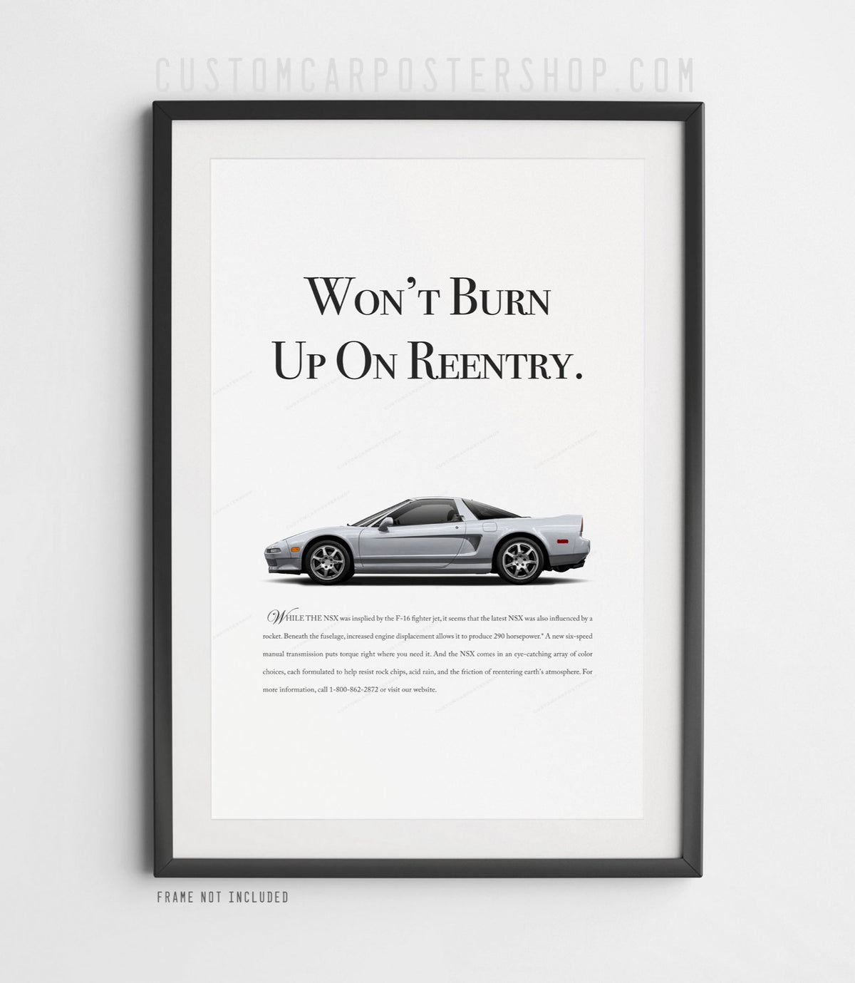 Acura NSX NA2 Won’t Burn Up on Reentry remastered print with pop-up headlight option