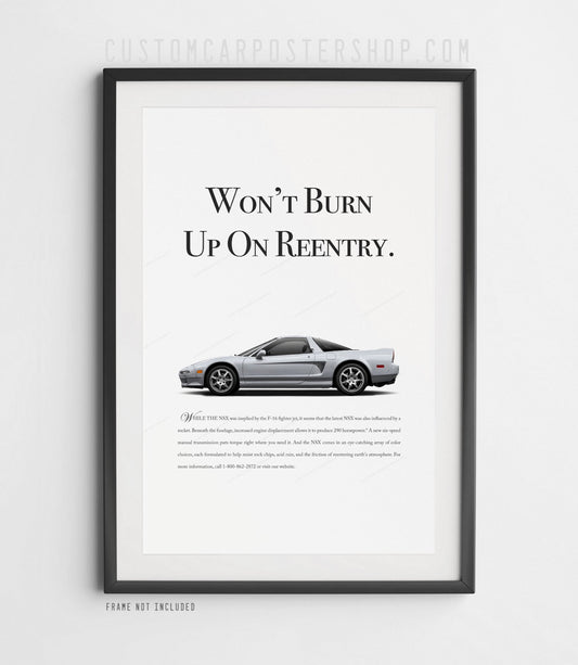 Acura NSX NA2 Won’t Burn Up on Reentry remastered print with pop-up headlight option