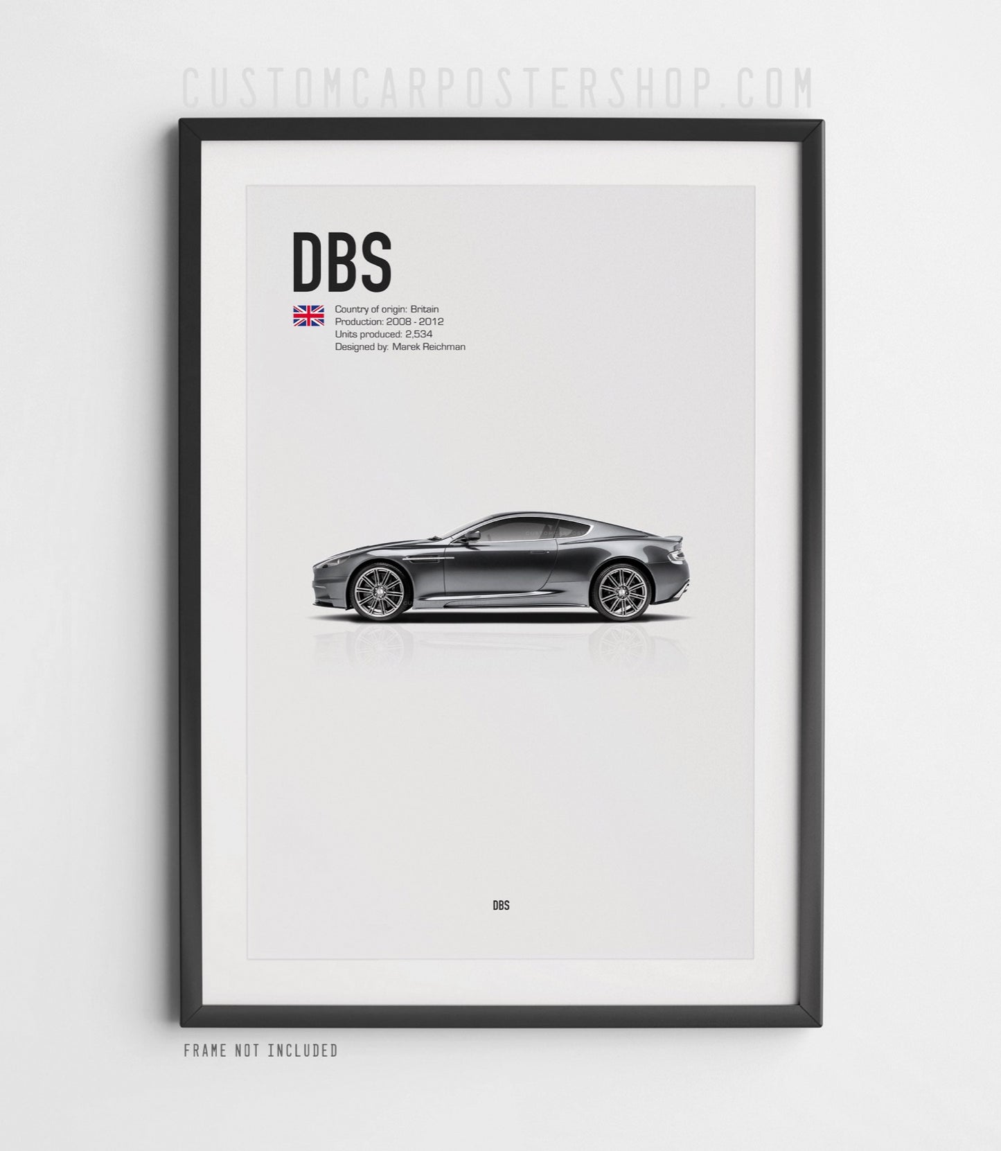 Aston Martin DBS (2012–2018) poster. James Bond Casino Royale wall art print for Aston Martin enthusiasts