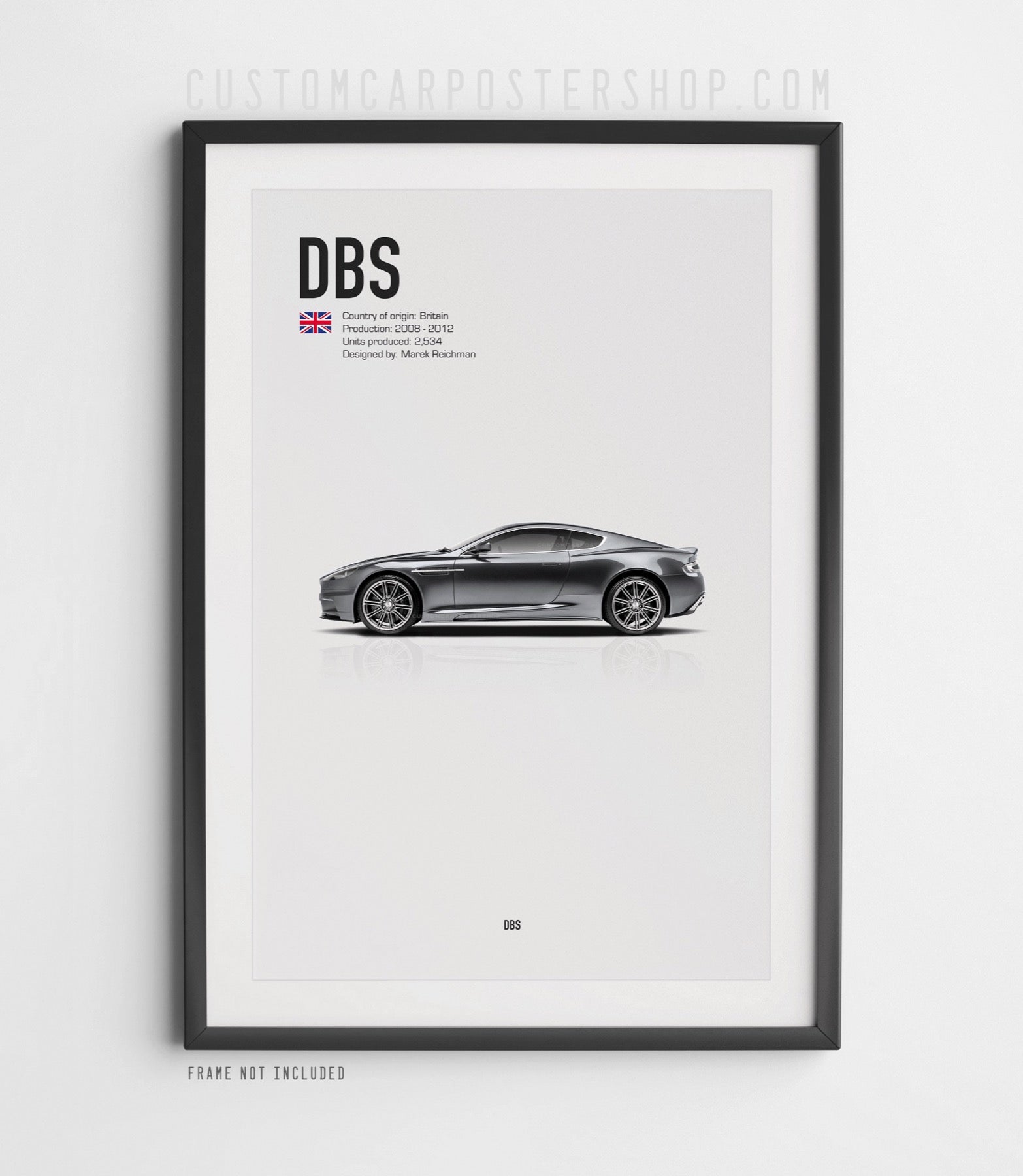 Aston Martin DBS (2012–2018) poster. James Bond Casino Royale wall art print for Aston Martin enthusiasts