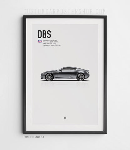 Aston Martin DBS (2012–2018) poster. James Bond Casino Royale wall art print for Aston Martin enthusiasts