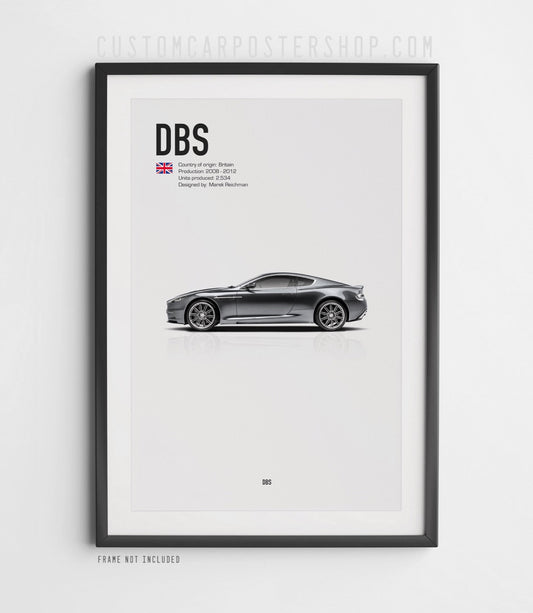 Aston Martin DBS (2012–2018) poster. James Bond Casino Royale wall art print for Aston Martin enthusiasts