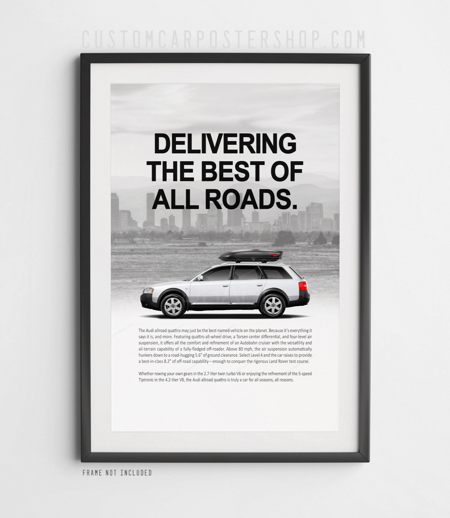 Audi Allroad (C5) Print Ad Framed Poster with Yakima Skybox mounted.