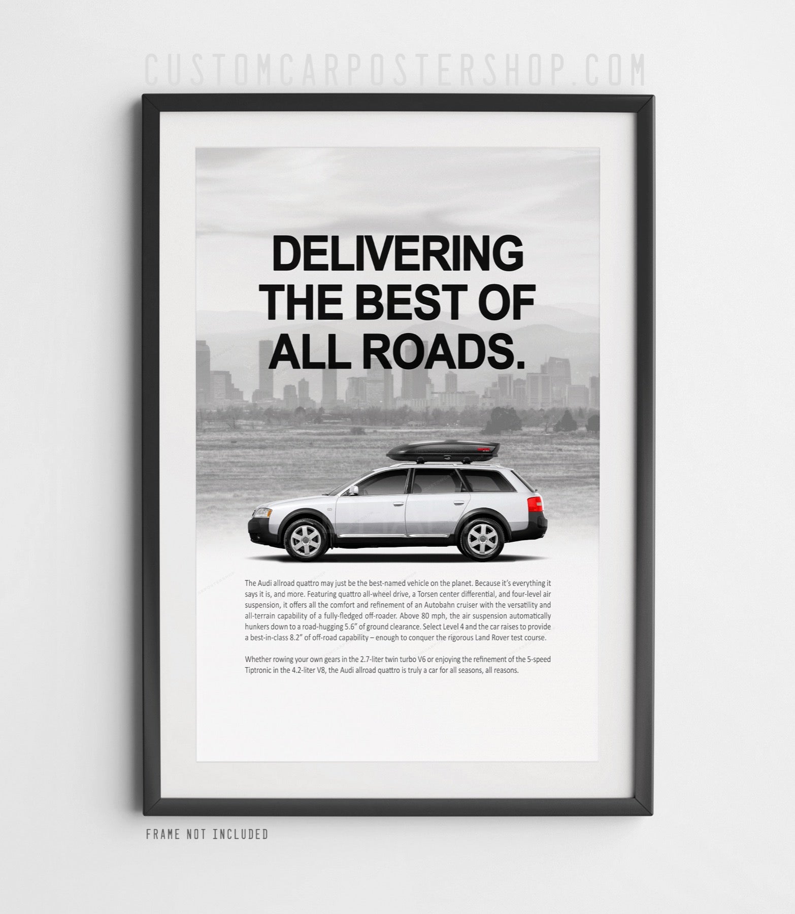 Audi Allroad (C5) Print Ad Framed Poster with Yakima Skybox mounted.