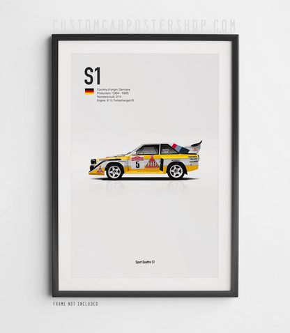 Audi Sport Quattro S1 Group B Rally Tribute Poster framed art 