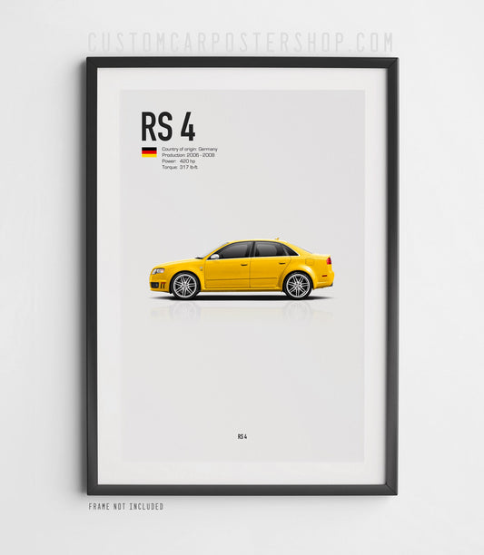 Audi RS 4 B7 Sedan Poster in black frame