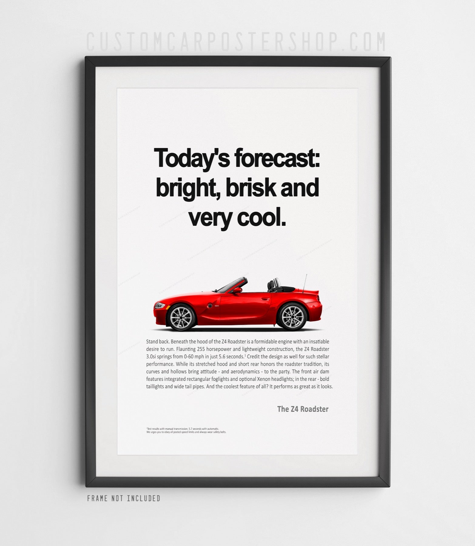 BMW Z4 E85 facelift poster inspired by the classic Today’s Forecast advertisement
