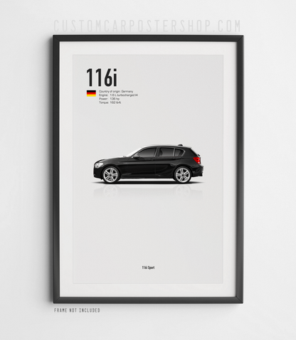 Black BMW 116i framed print art poster