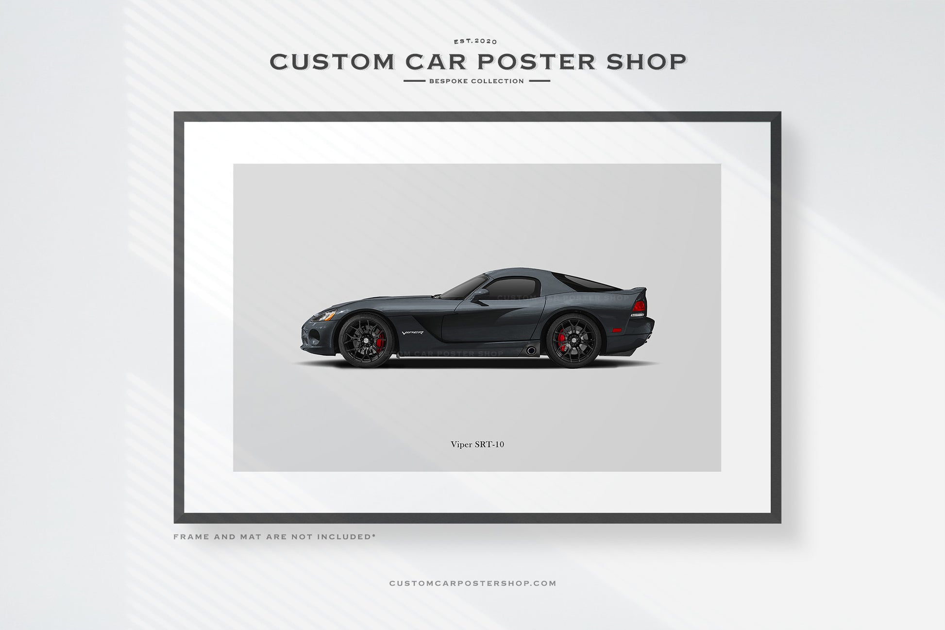 Custom specs Dodge Viper 3rd generation (ZB-I) sketched wall art in Viper Slate Crystal with Gen 5 wheels