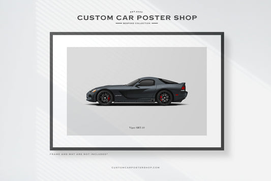 Custom specs Dodge Viper 3rd generation (ZB-I) sketched wall art in Viper Slate Crystal with Gen 5 wheels