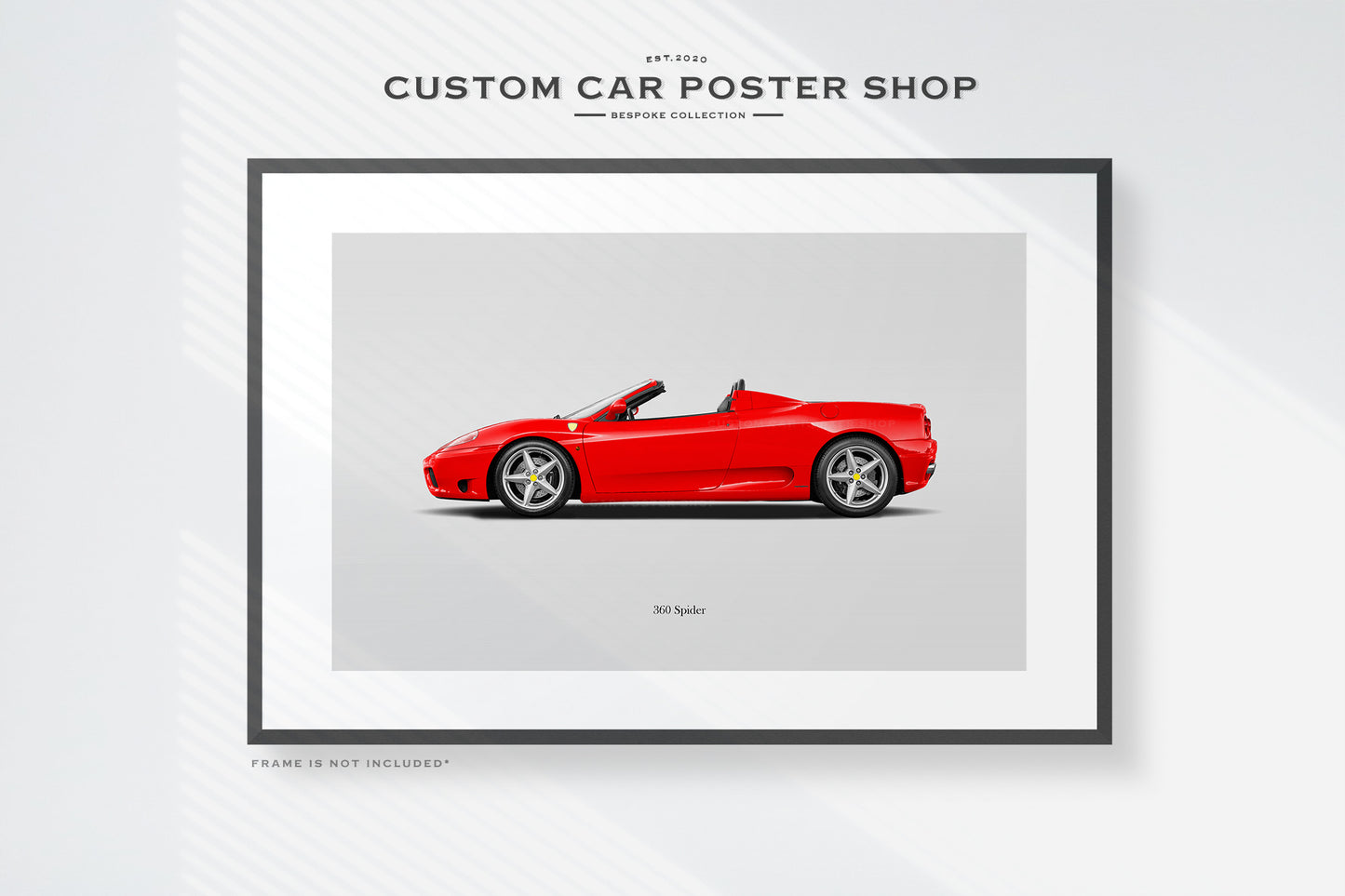 Rosso Corsa Ferrari 360 Spider Custom Poster Art Print Framed Display for office, garage and man cave decoration.
