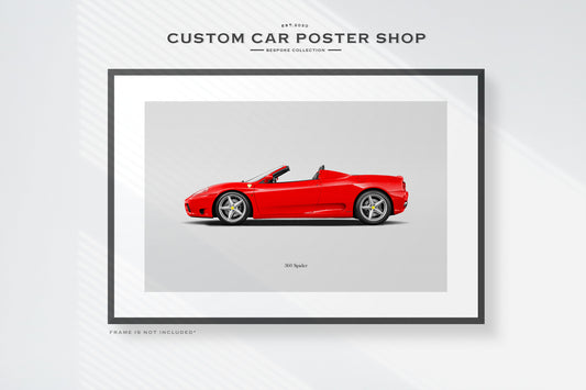Rosso Corsa Ferrari 360 Spider Custom Poster Art Print Framed Display for office, garage and man cave decoration.