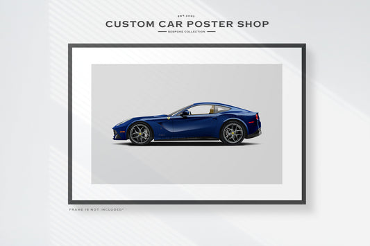 Bespoke framed Art print of the Ferrari F12berlinetta in Special ordered colour - Blu America.