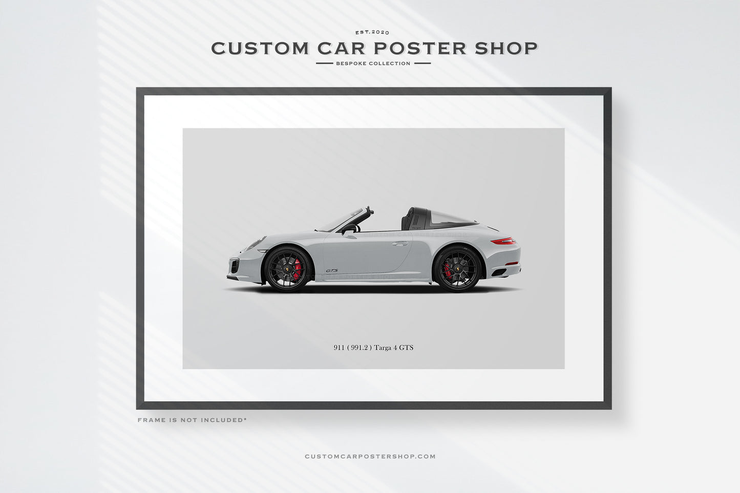 Framed 991.2 chassis Porsche 911 Targa 4 GTS Poster print in Chalk.