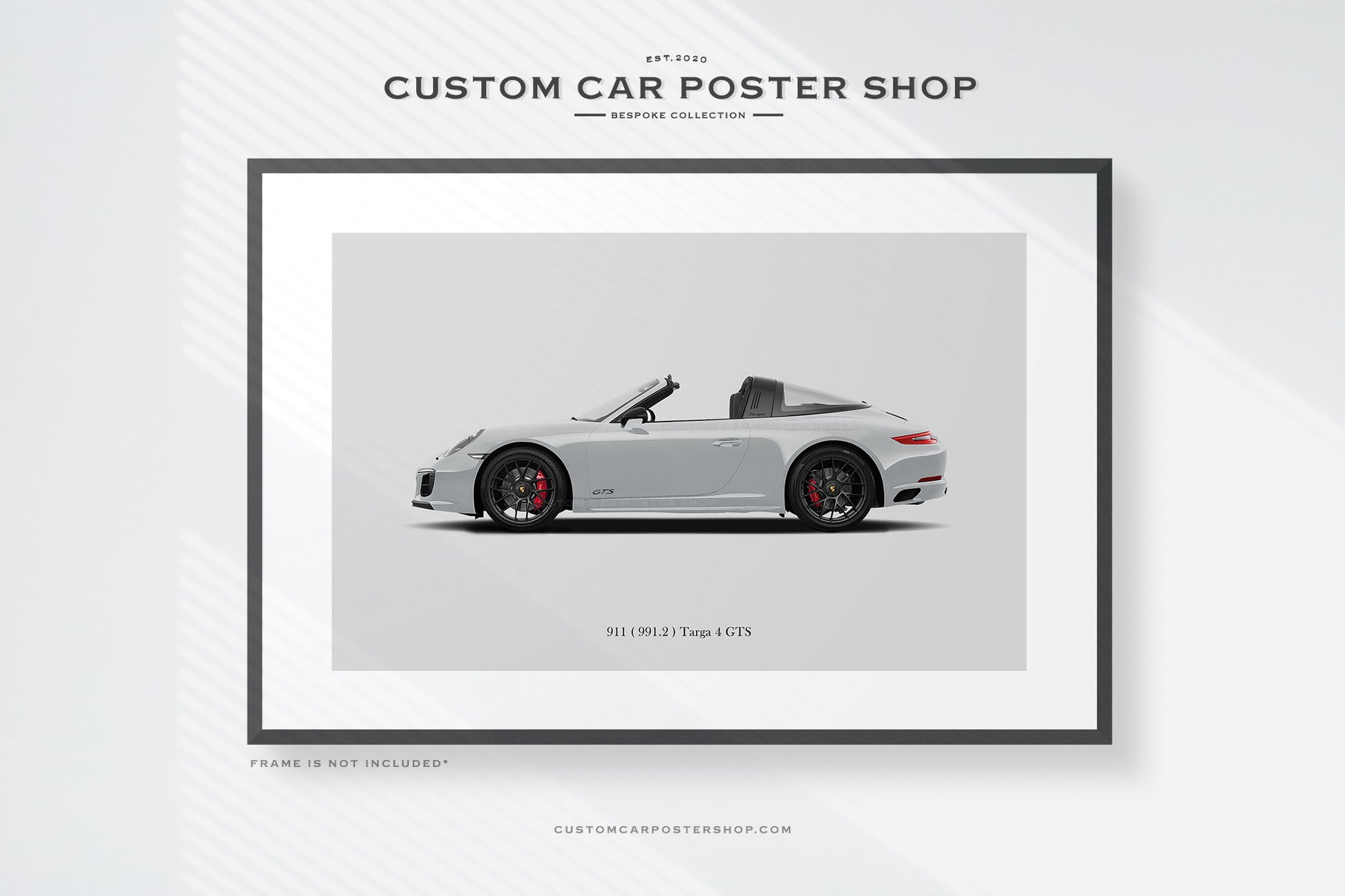 Framed 991.2 chassis Porsche 911 Targa 4 GTS Poster print in Chalk.