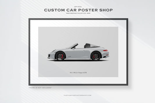 Framed 991.2 chassis Porsche 911 Targa 4 GTS Poster print in Chalk.