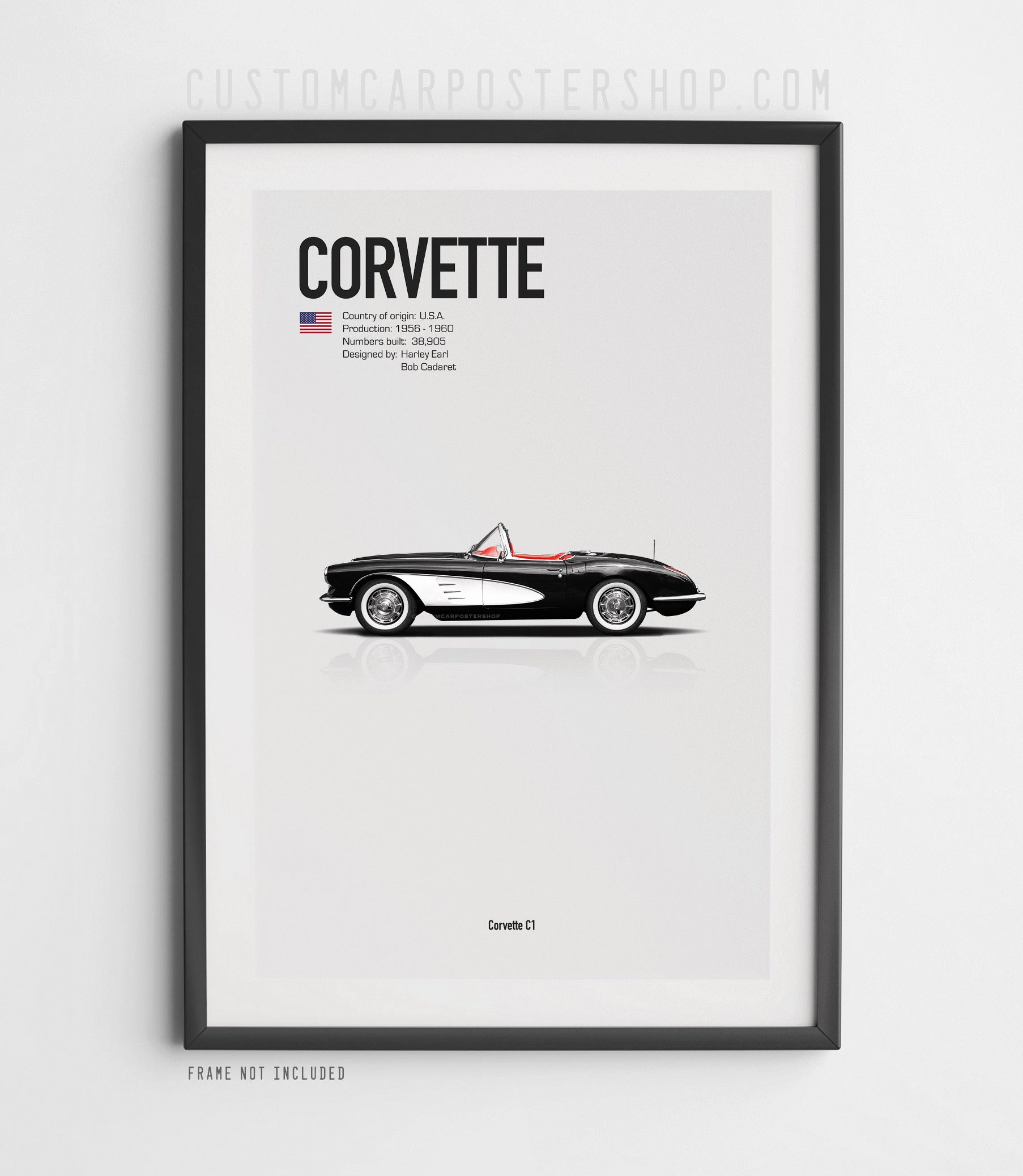 Black Corvette C1 Poster in Black Frame