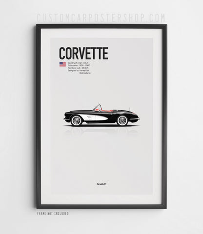 Black Corvette C1 Poster in Black Frame