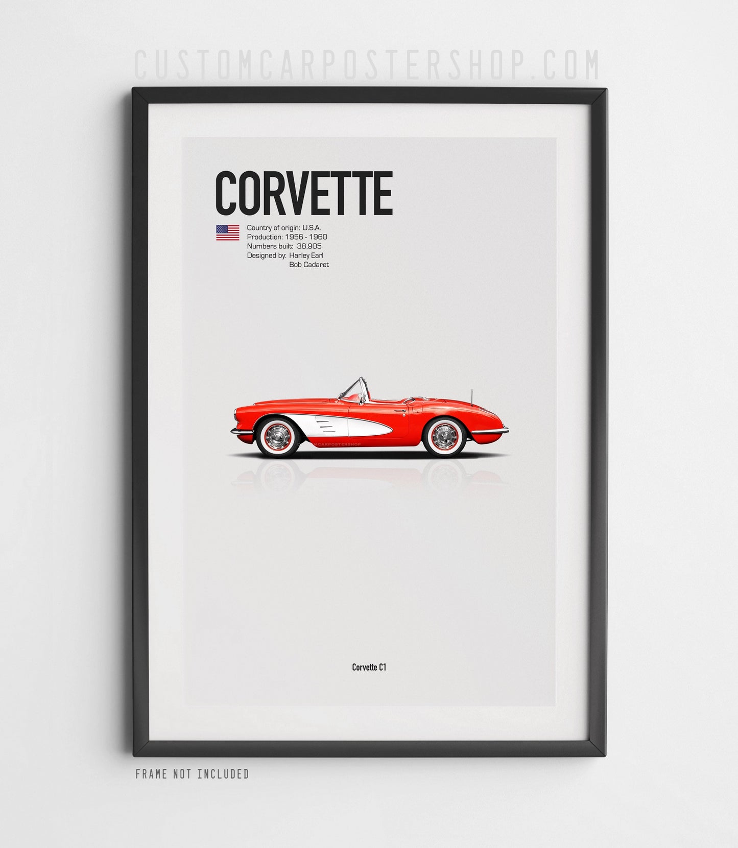 Red Corvette C1 Poster in Black Frame