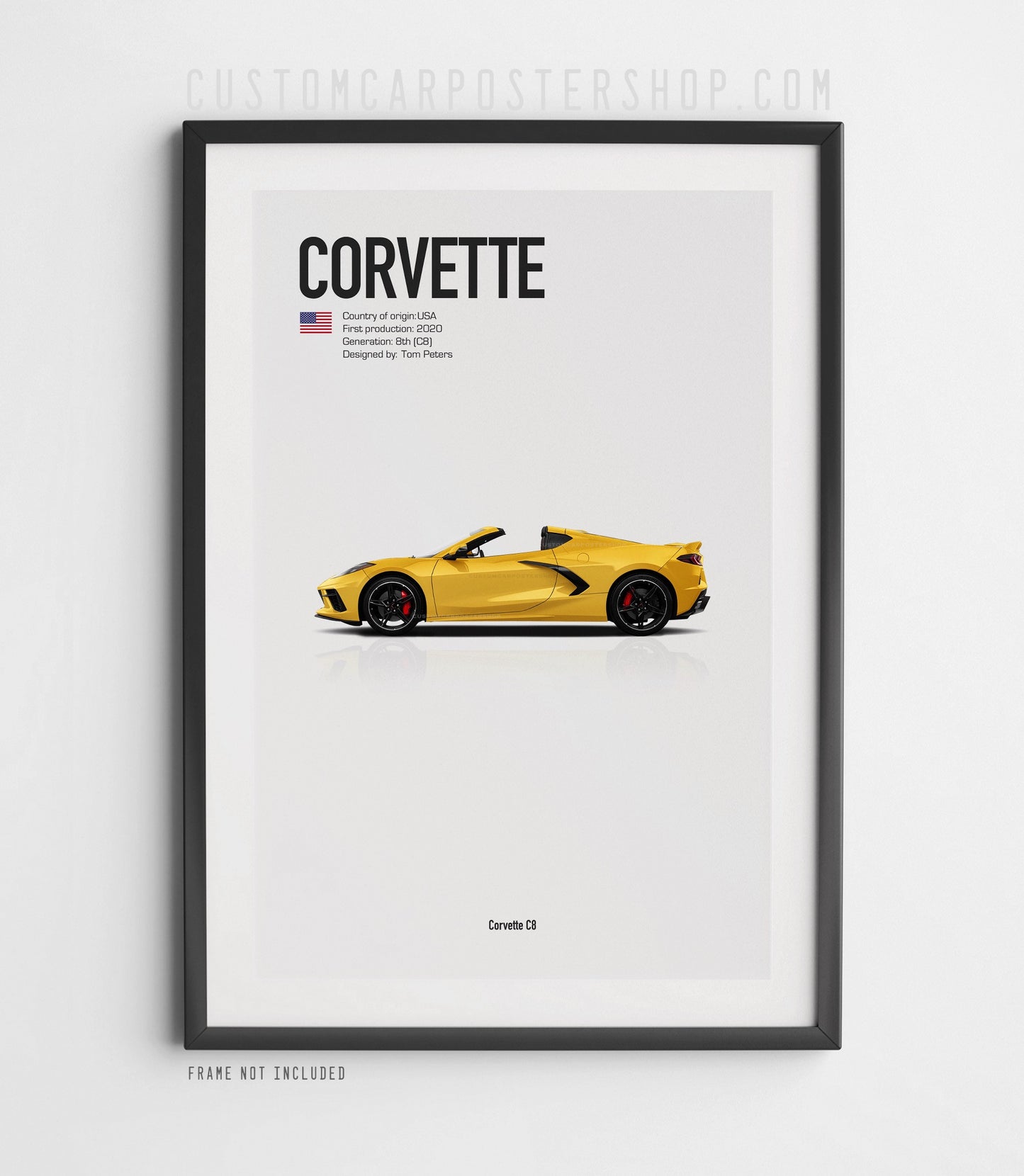 Corvette C8 Poster in Black Frame