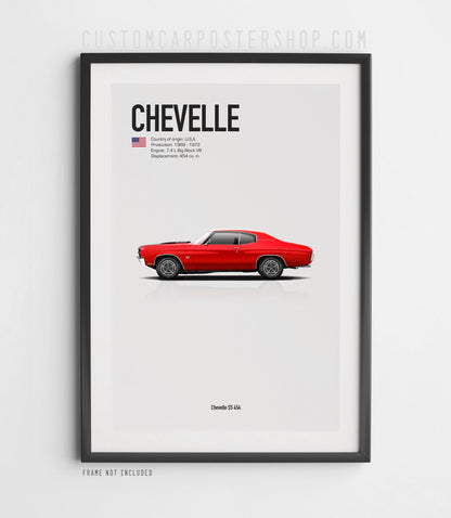 Red Chevy Chevelle SS 454 framed poster