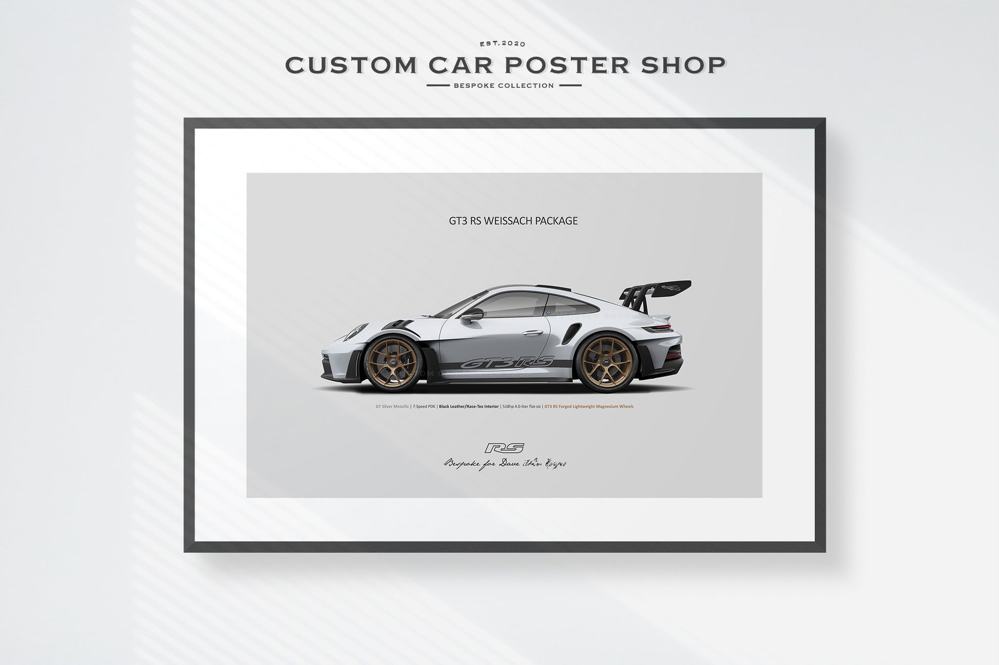Bespoke print featuring the 2025 Porsche (992) 911 GT3 RS in custom specs.