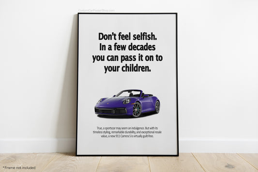 CUSTOM - Porsche 911 Carrera S Cabriolet Vintage Styled Wall Art - Don't Feel Selfish (Fulfilled)