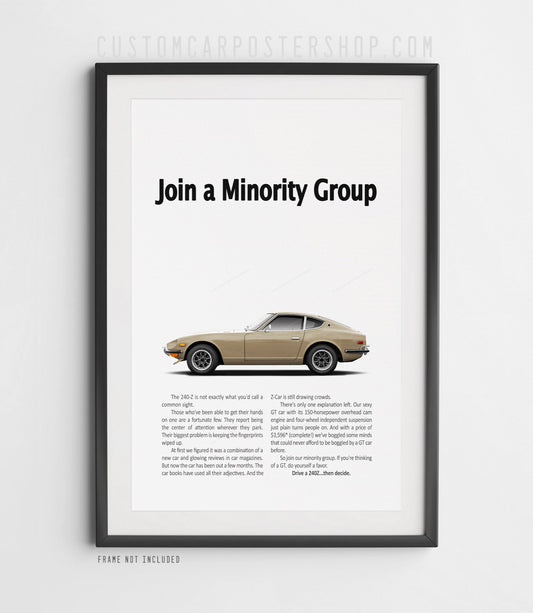 Datsun 240z Retro Print Ad - Join a Minority Group Poster Remastered