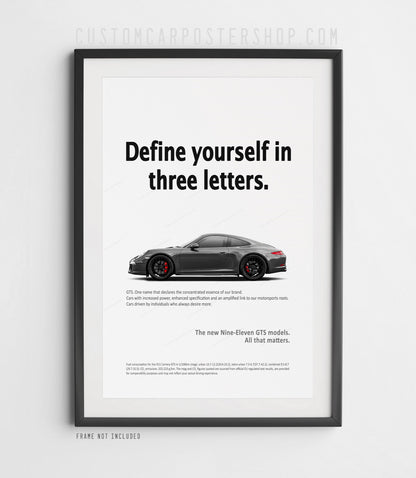Porsche 911 Carrera GTS (991.1) Print Ad Poster - Three Letters