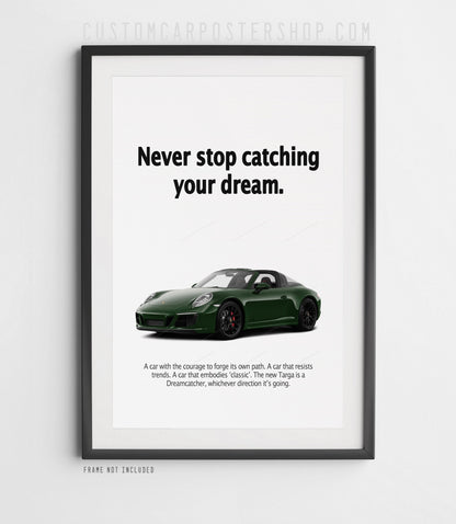 Porsche 911 (992) Targa Vintage Ad - Dreamcatcher Poster in a frame