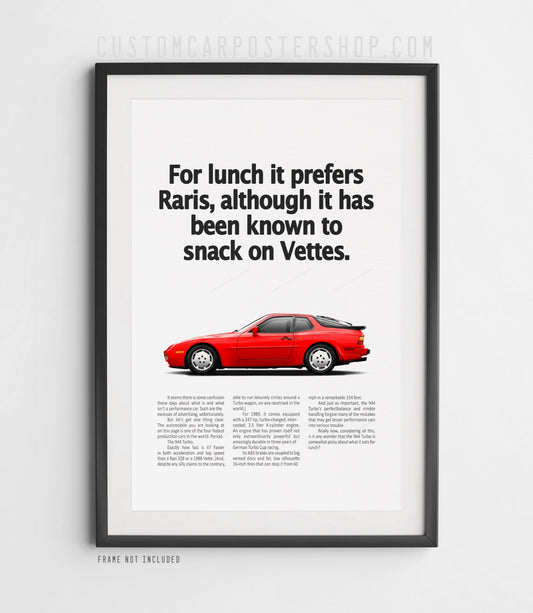 Guards Red Porsche 944 Turbo Eat Lunch Poster Framed Art Print Ad